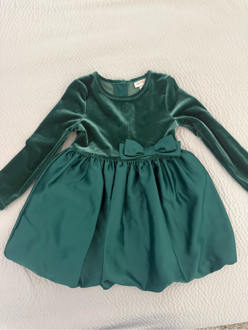 Cat & Jack Emerald Green Velvet and Satin Bow Dress for Girls